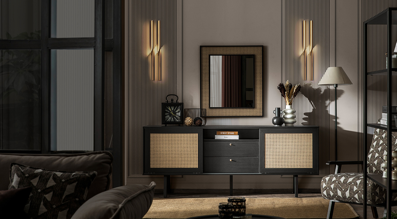 Rattan Dark Ahşap Ayaklı Yemek Odası Takımı Mobilyamevime Mobilyamevime